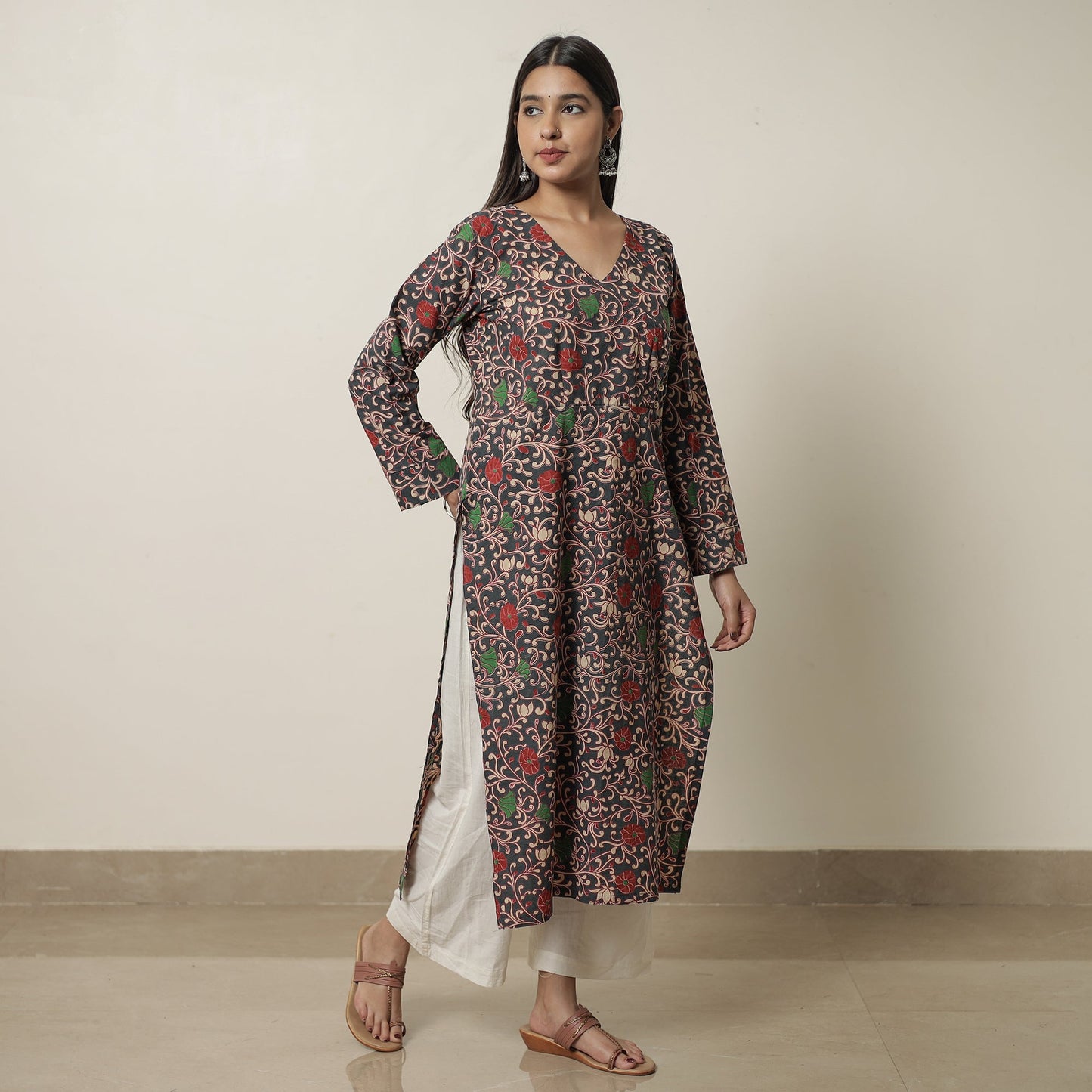 Kalamkari Printed Cotton Straight Kurta For Women