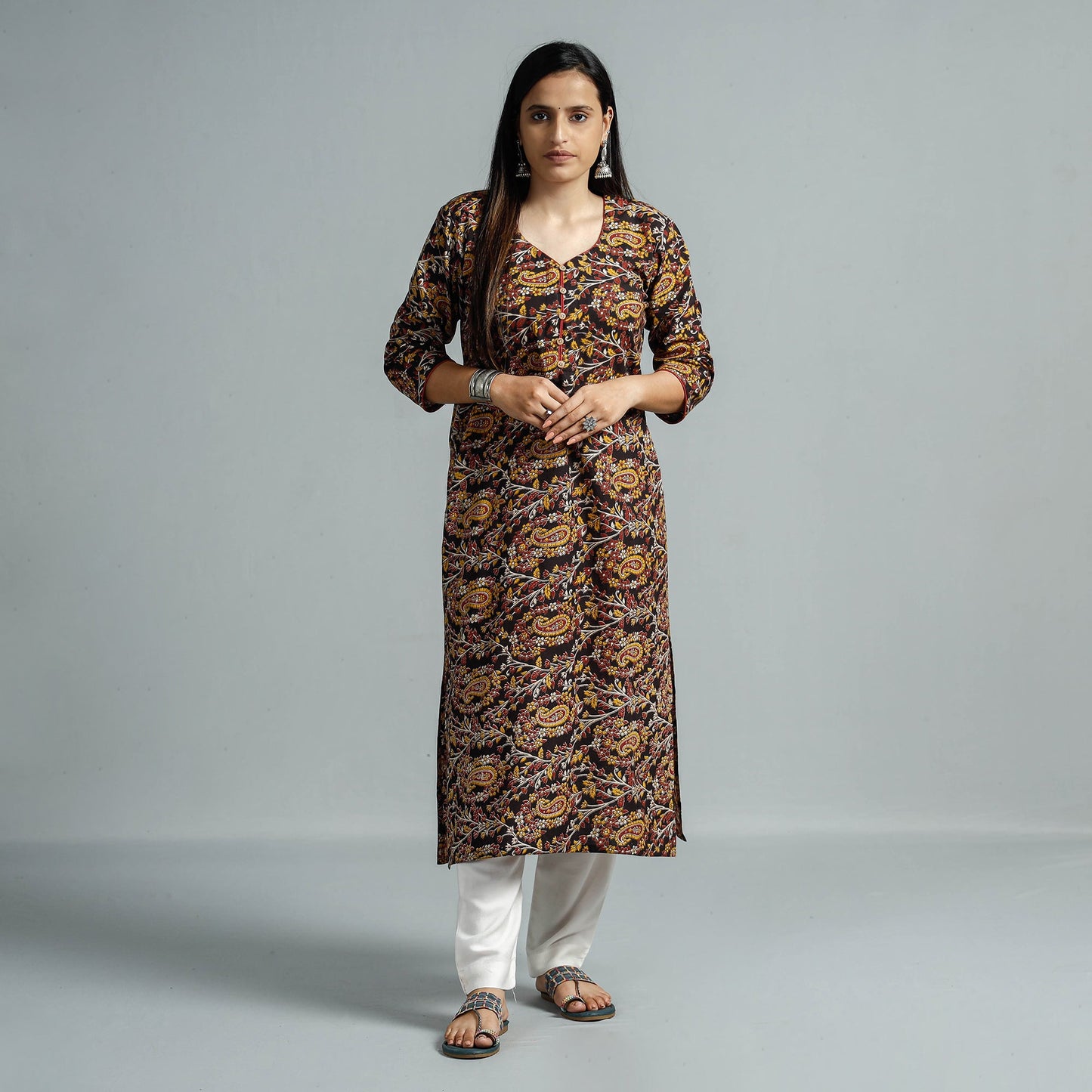 Kalamkari Printed Cotton Straight Kurta For Women