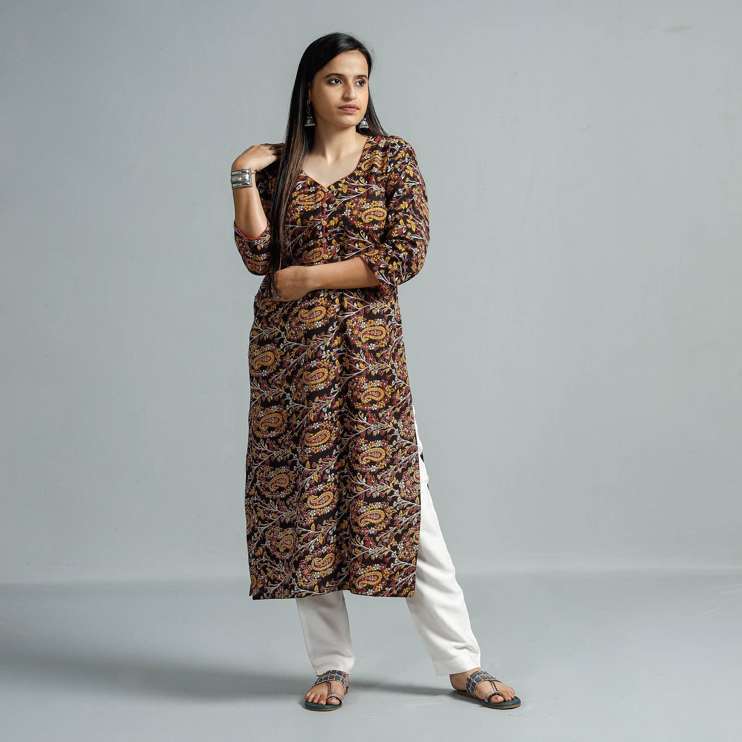 Kalamkari Printed Cotton Straight Kurta For Women