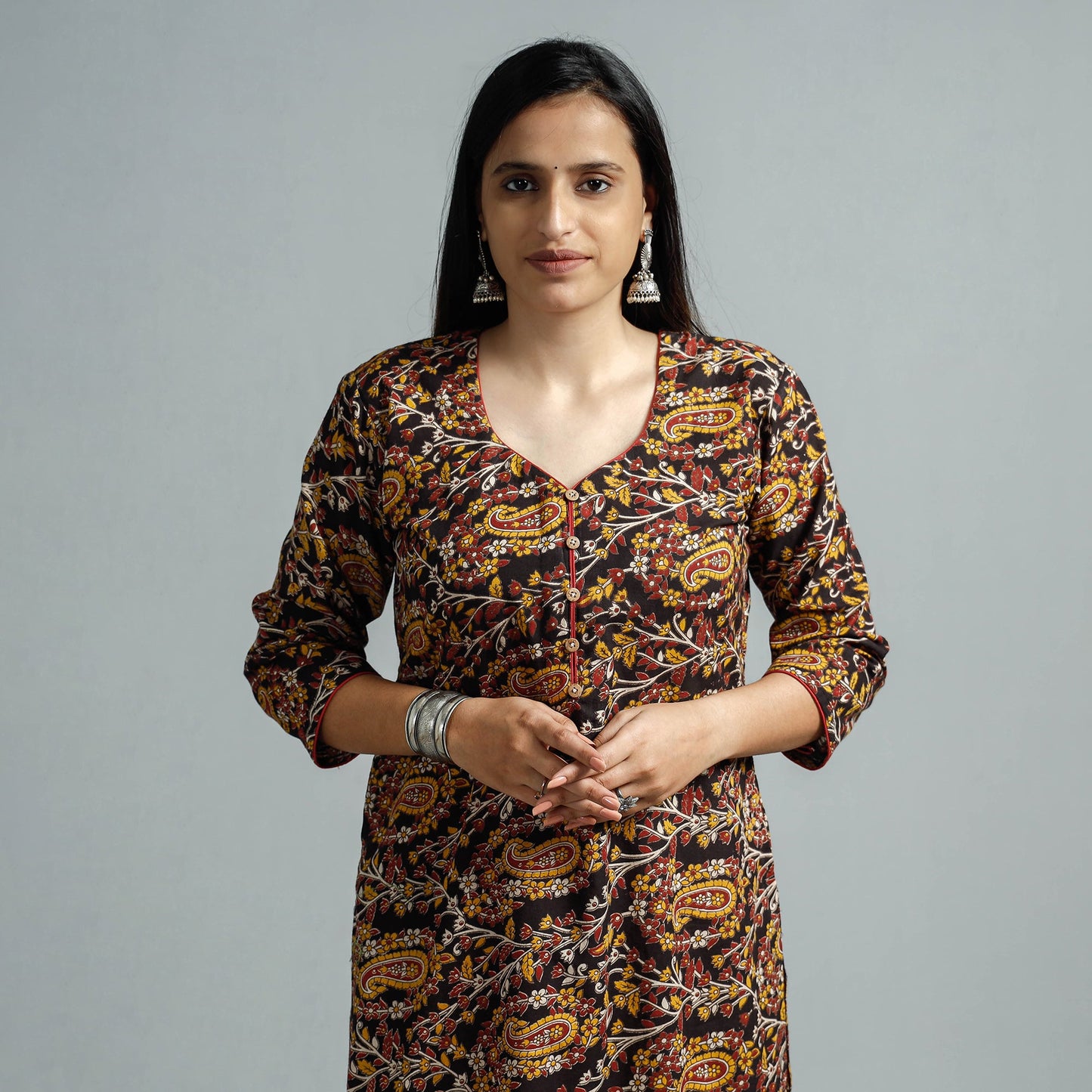 Kalamkari Printed Cotton Straight Kurta For Women
