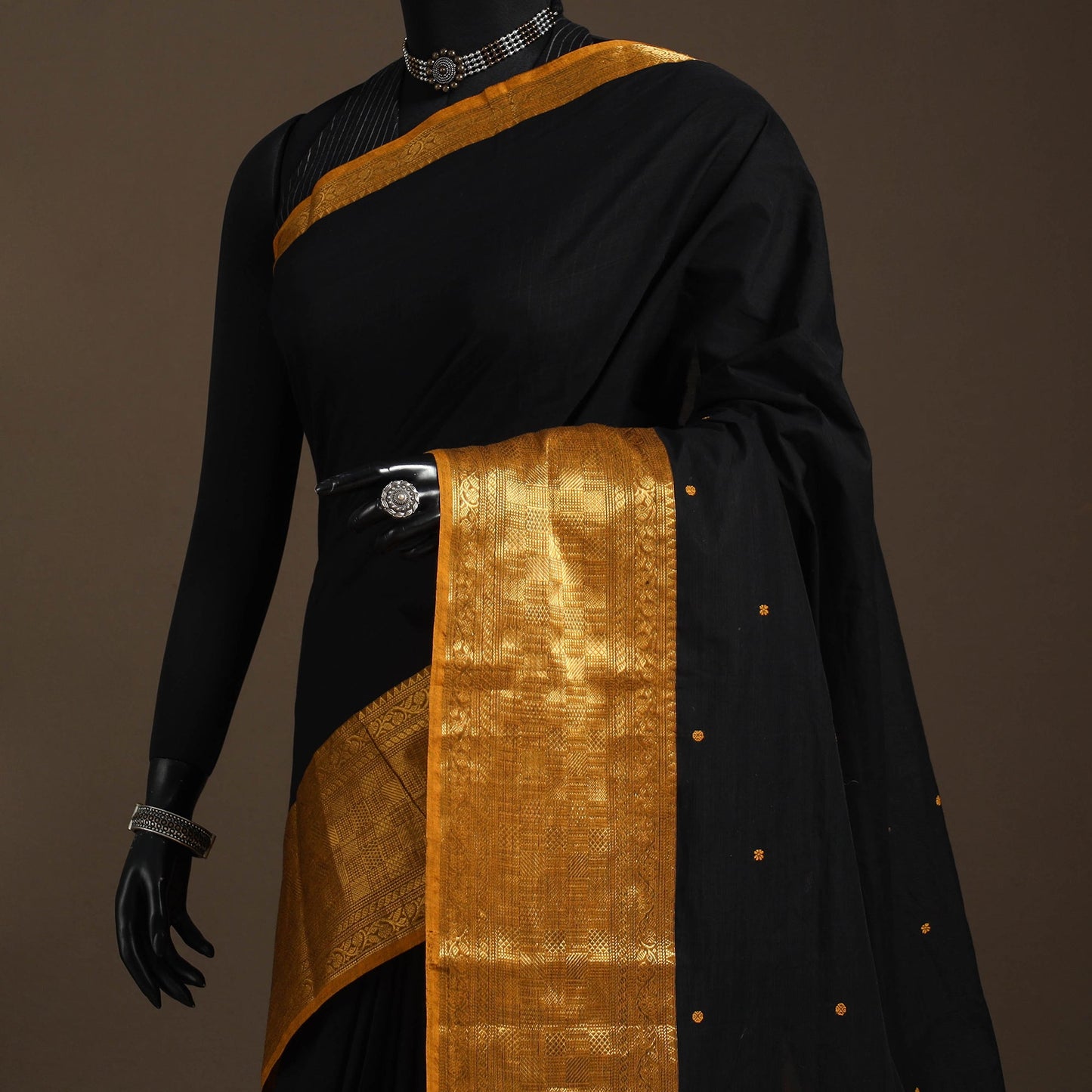 Black - kandangi buti chettinad cotton saree with border 55