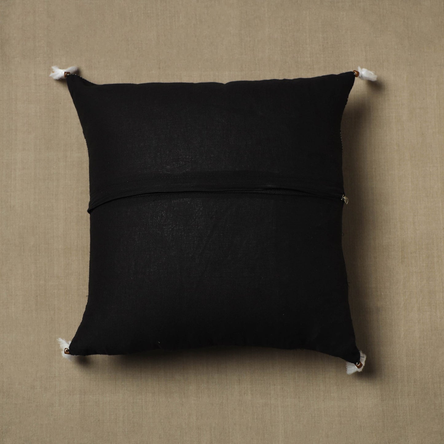 Black - Kantha Stitch Ikat Cotton Cushion Cover (16 x 16 in) 03