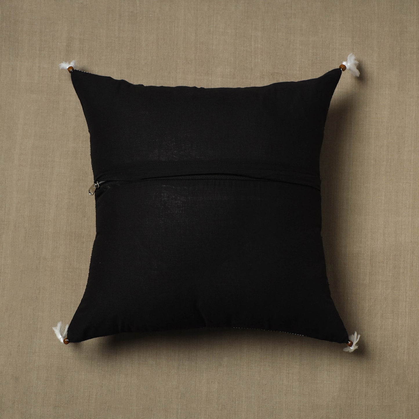 Black Kantha Stitch Ikat Cotton Cushion Cover (16 x 16 in) 04