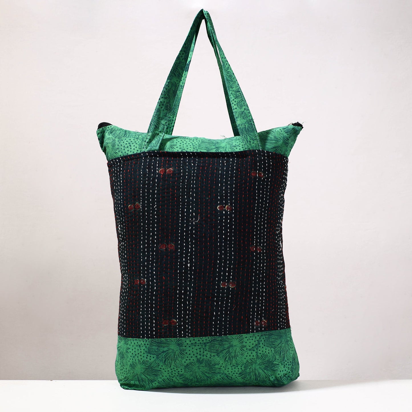Kantha Work Block Print Cotton Shopping Bag