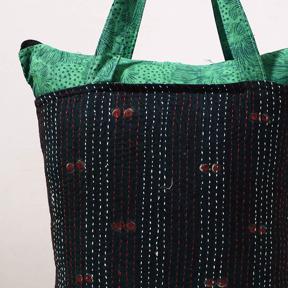 Kantha Work Block Print Cotton Shopping Bag