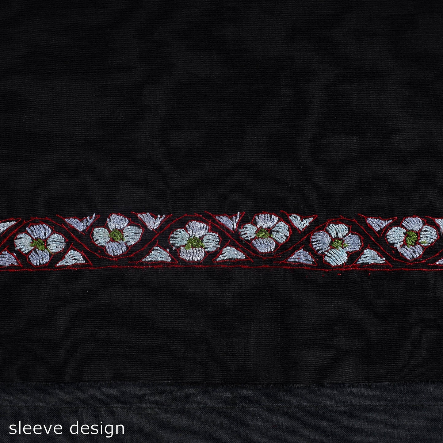 Black - Kashida Hand Embroidery Cotton Kurta Material (2.45m) 02