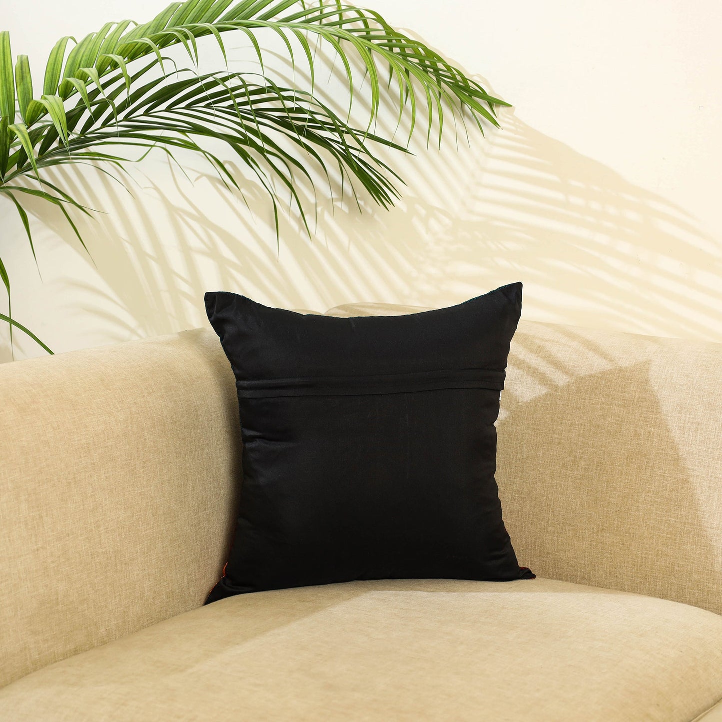 Black Khun Cotton Gavanti Kasuti Hand Embroidery Cushion Cover