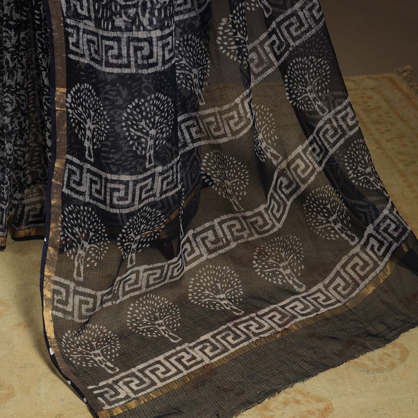 Black - kota doria cotton hand batik saree 05 - handcrafted
