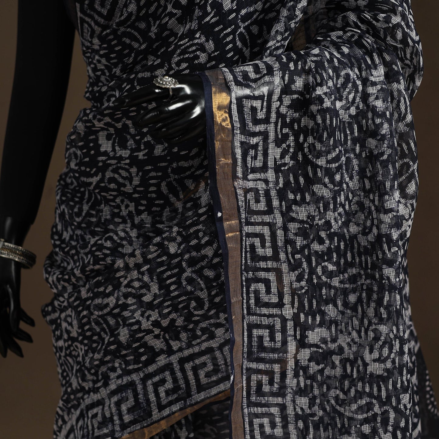 Black - kota doria cotton hand batik saree 05 - handcrafted