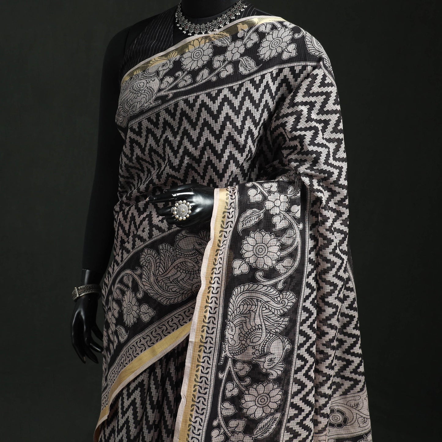 Kota doria cotton printed kalamkari saree 23 - handcrafted