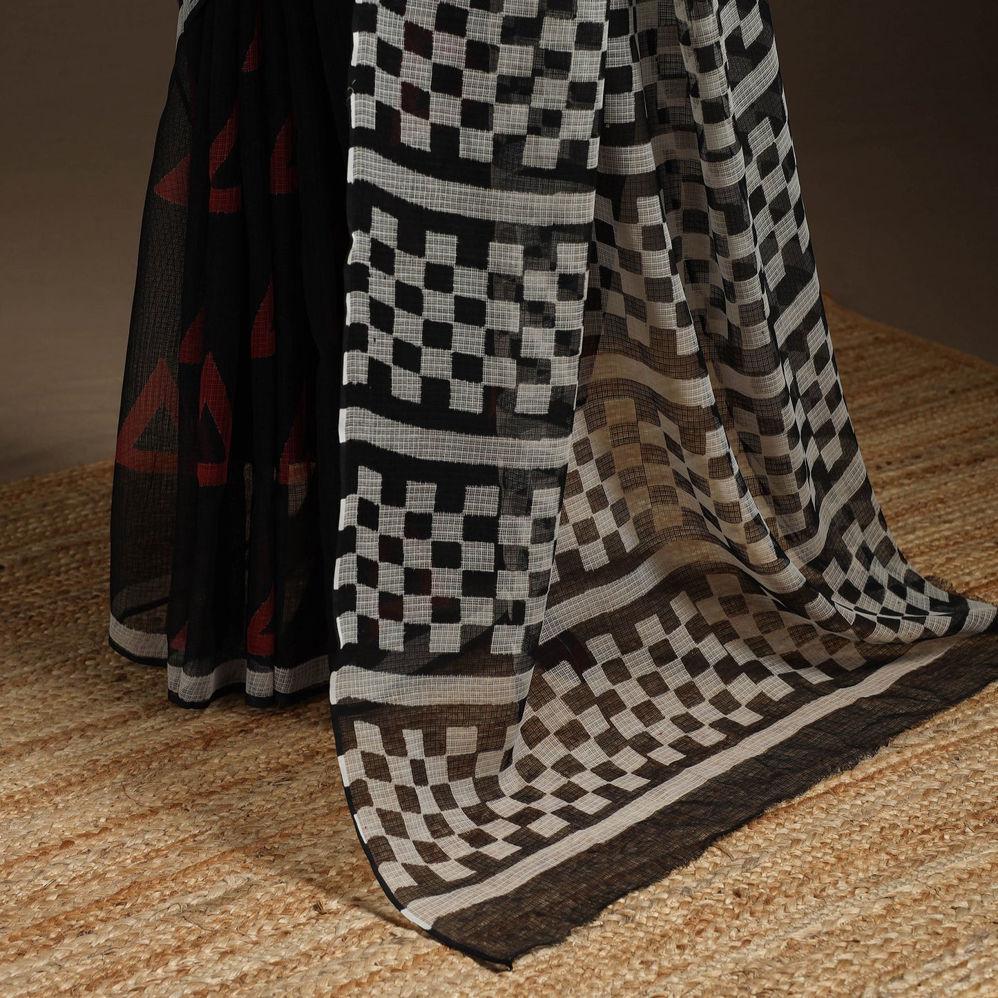 Black - kota doria cotton sanganeri saree - handcrafted