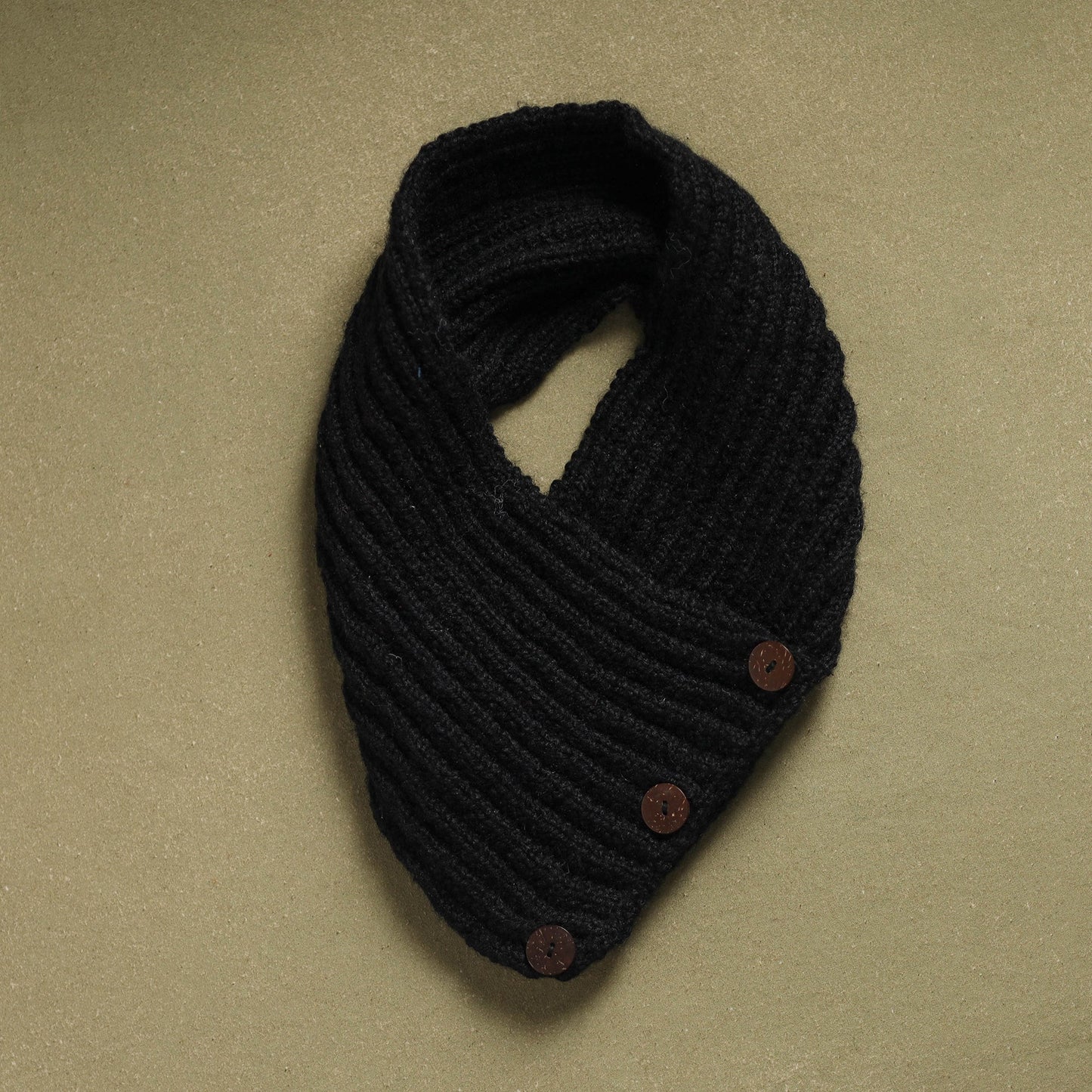 Black - kumaun hand knitted woollen button cowl 28