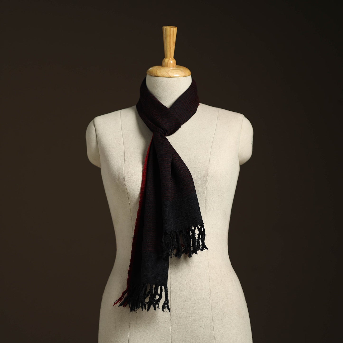 Black - kumaun handwoven merino wool scarf 139 - handcrafted