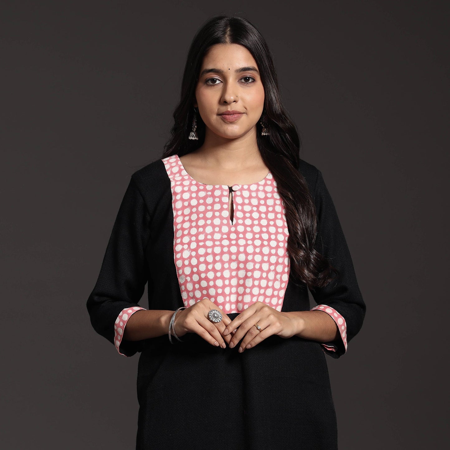 Black Kumaun Handwoven Straight Merino Woolen Kurta for Women