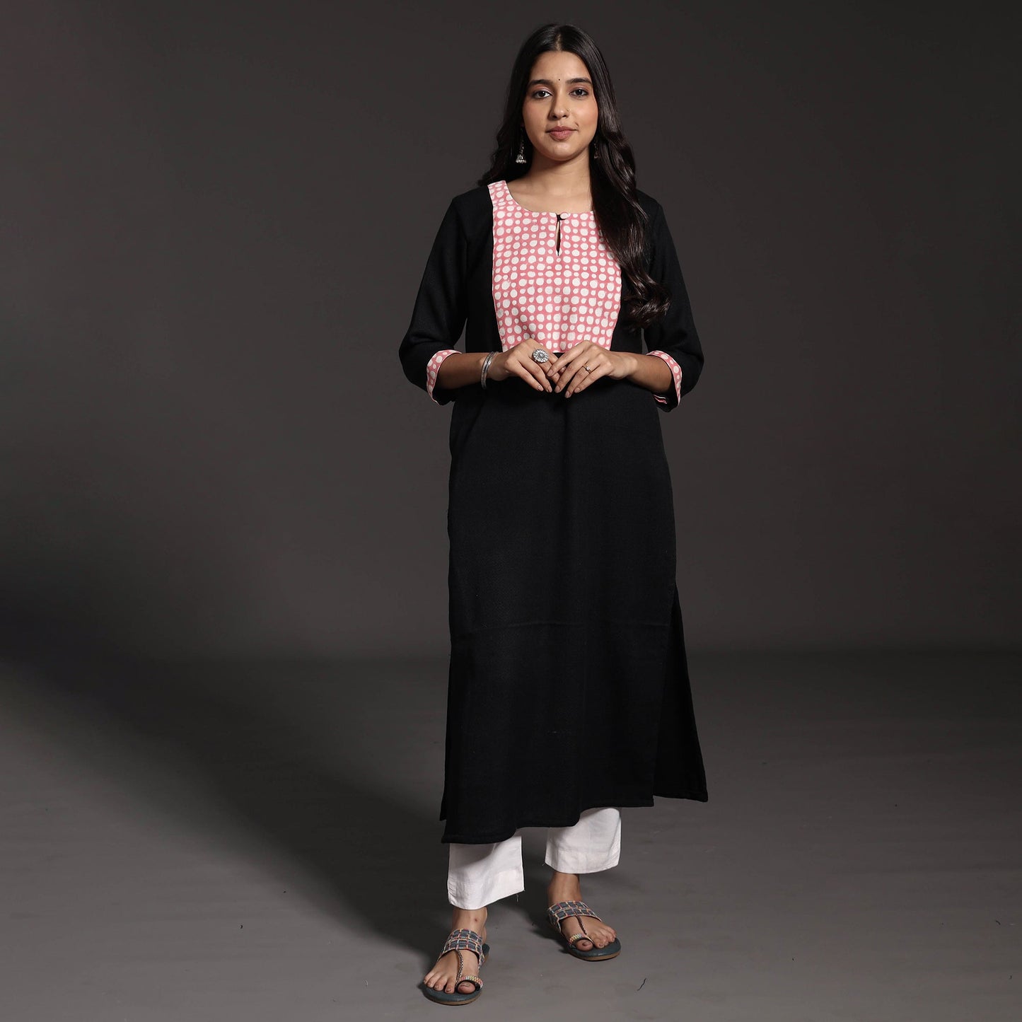 Black Kumaun Handwoven Straight Merino Woolen Kurta for Women