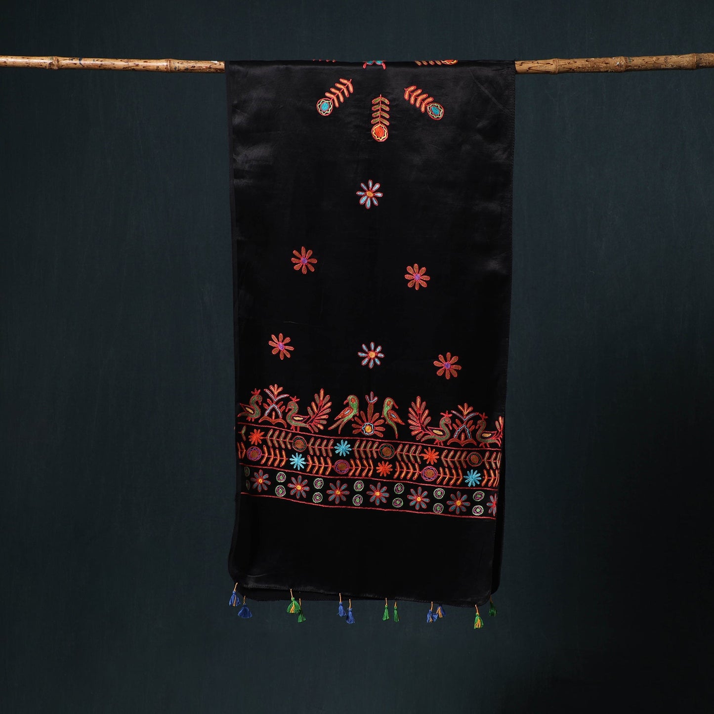 Kutch aari hand embroidery mashru silk stole 55