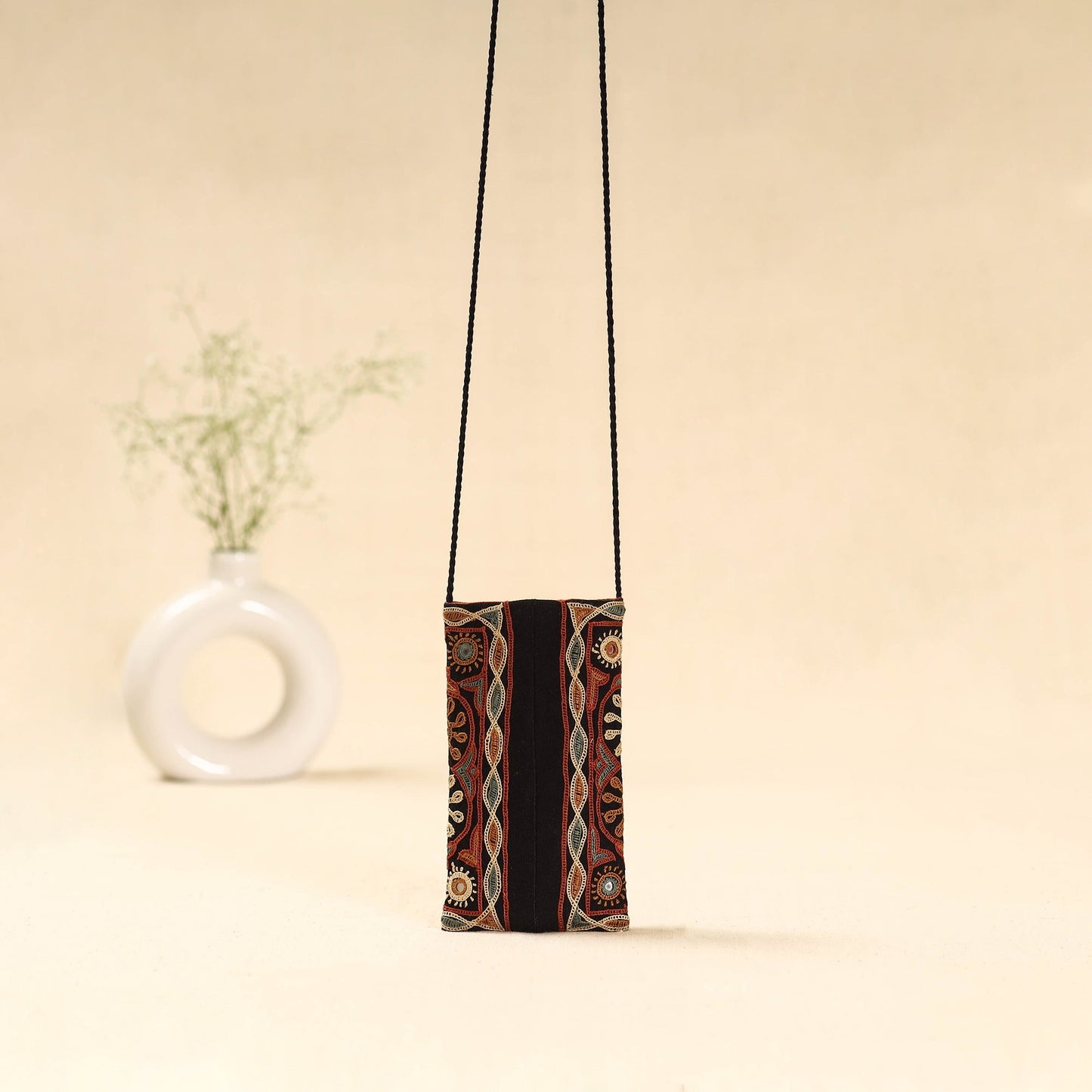 Kutch ahir hand embroidered sling dori mobile pouch 100
