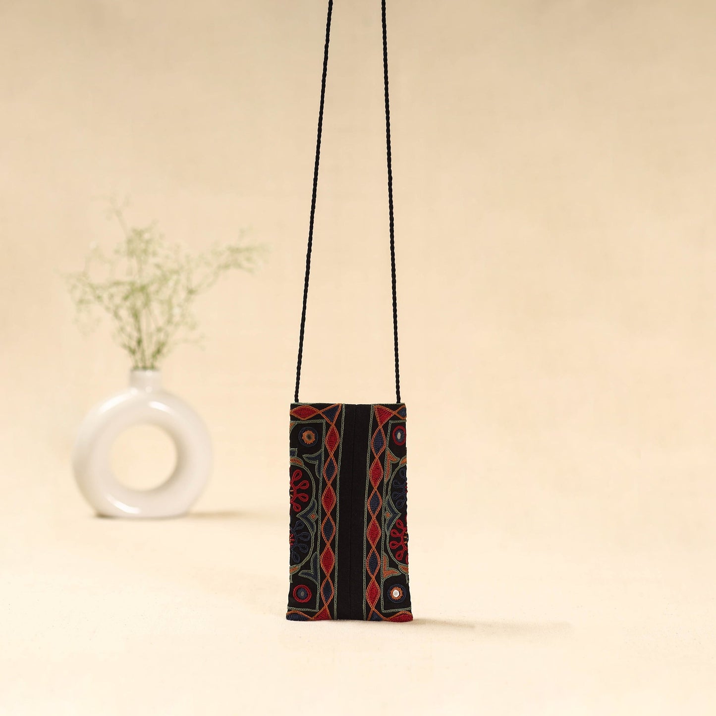 Kutch ahir hand embroidered sling dori mobile pouch 98