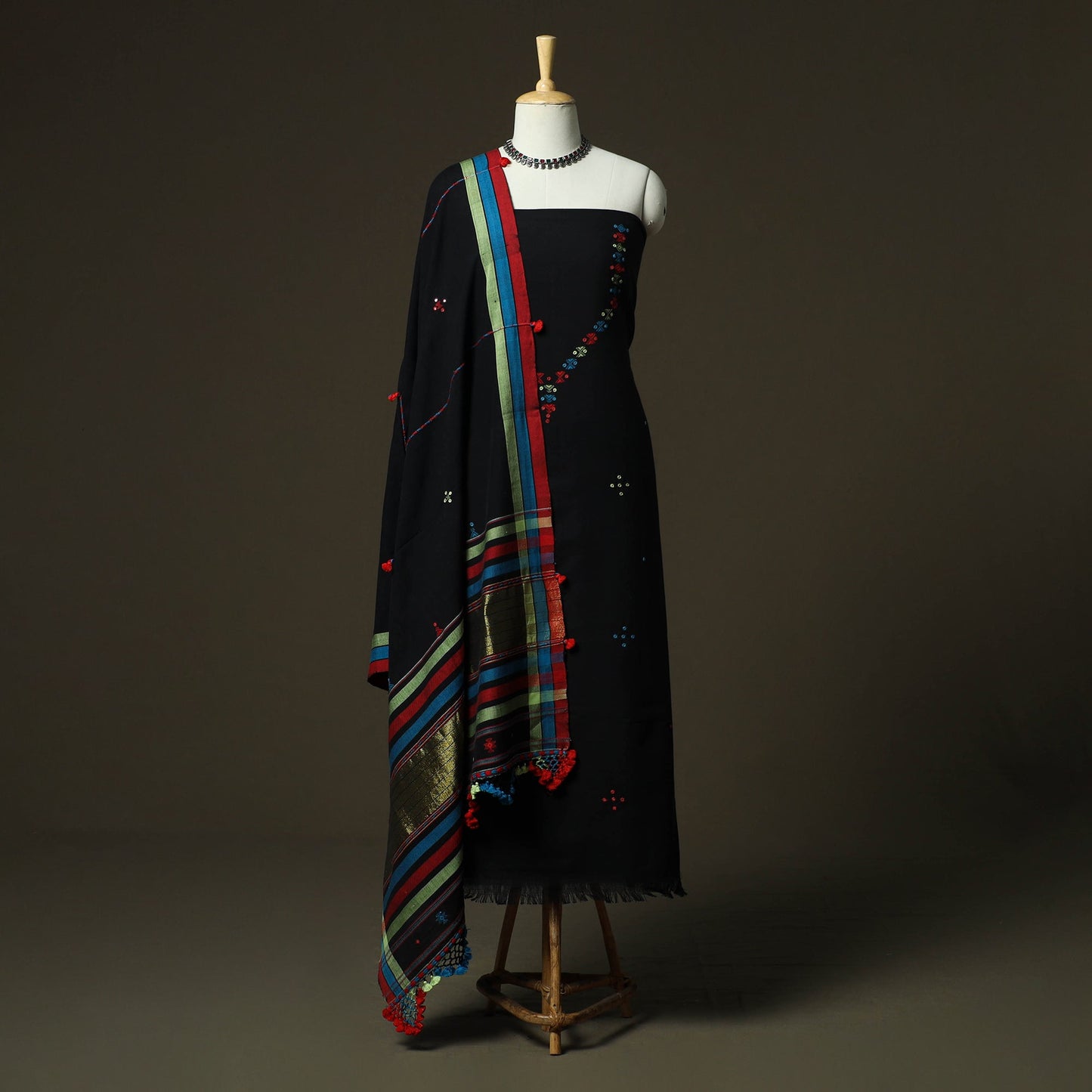 Kutch bhujodi handloom kala cotton 3pc unstitched dress