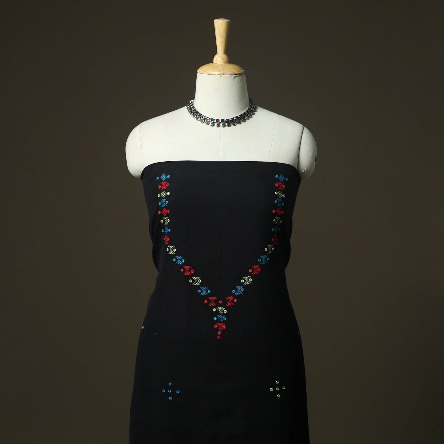 Kutch bhujodi handloom kala cotton 3pc unstitched dress