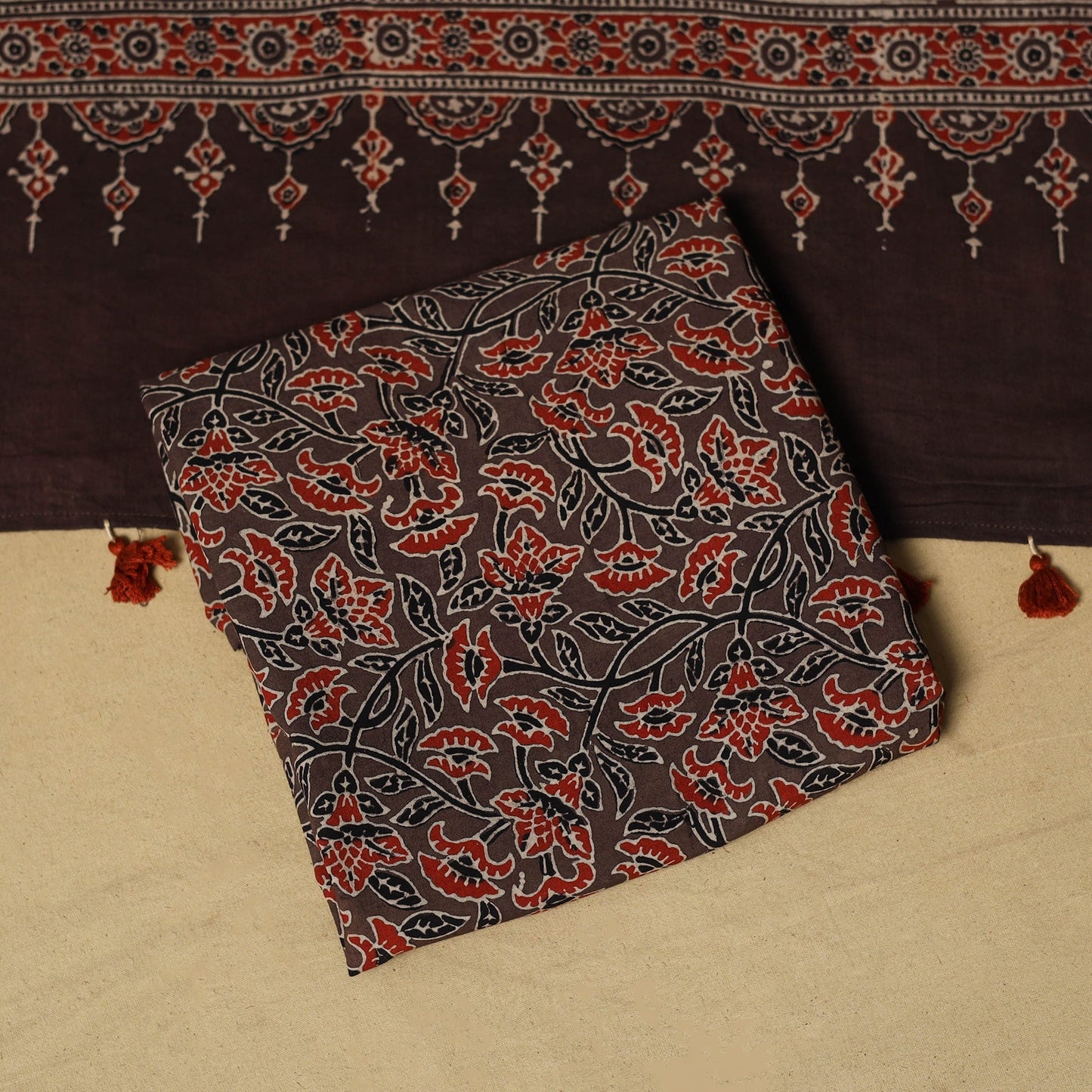 Kutch hand natural dyed 3pc unstitched dress material 22
