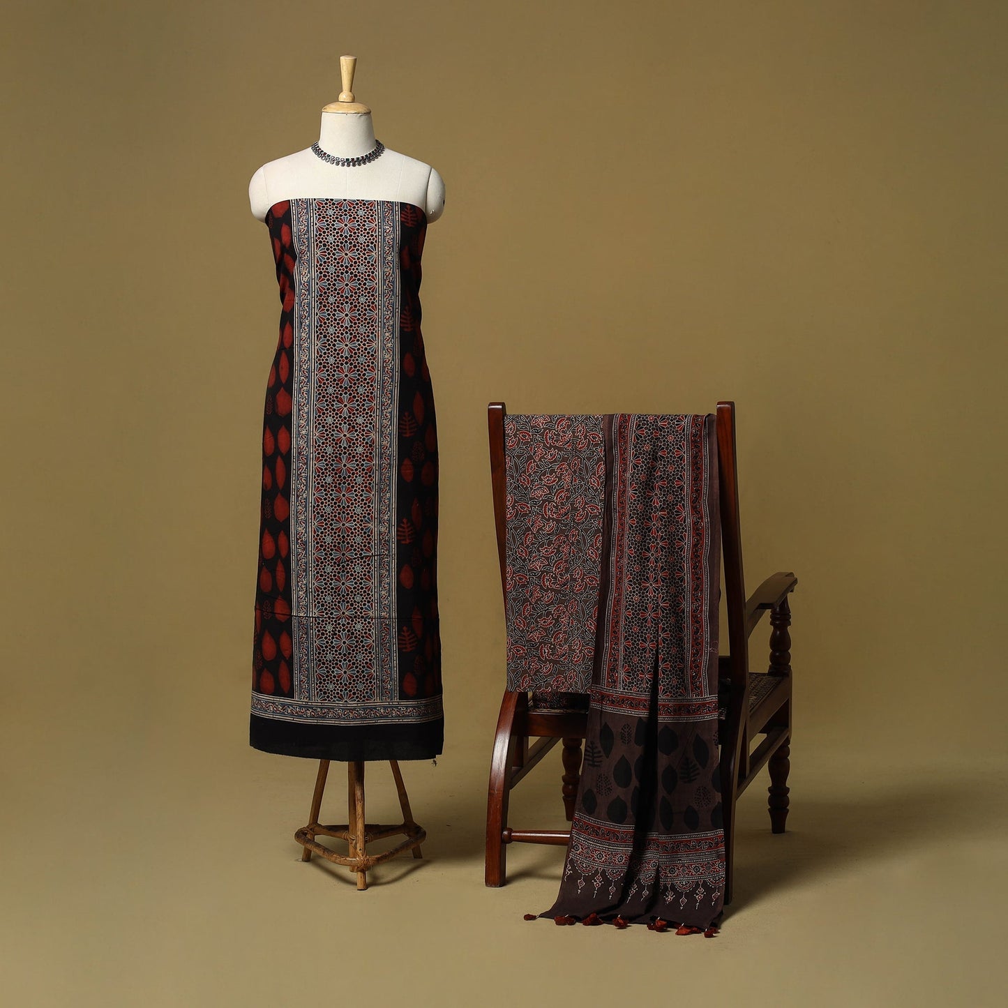Kutch hand natural dyed 3pc unstitched dress material 22