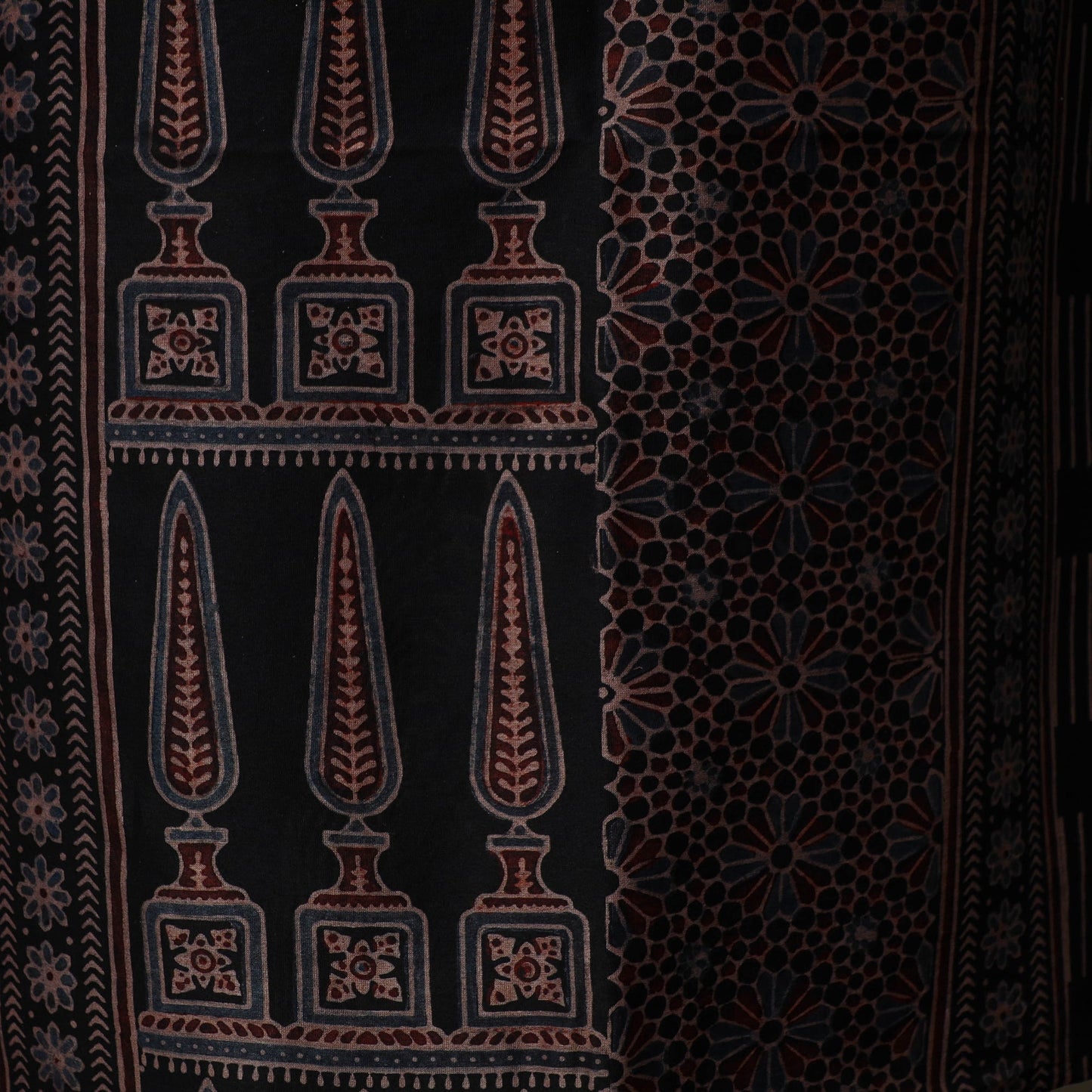 Kutch hand block ajrakh print natural dyed chanderi silk