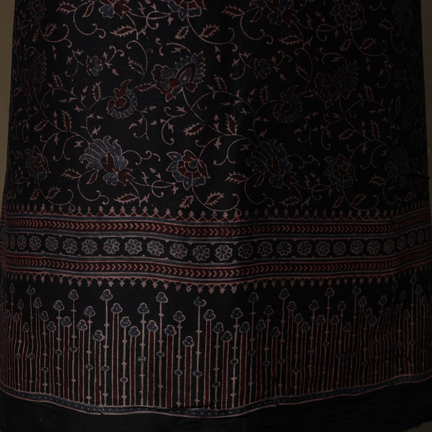 Kutch hand block ajrakh print natural dyed chanderi silk