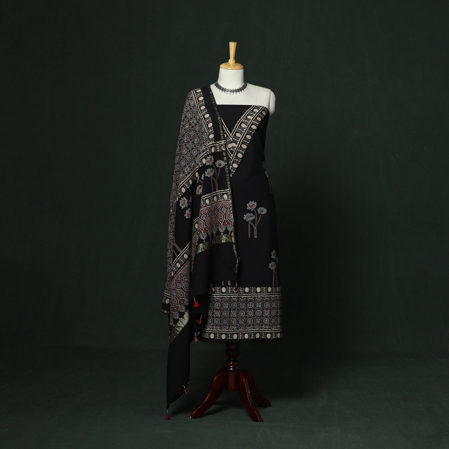 Kutch hand block ajrakh print natural dyed chanderi silk