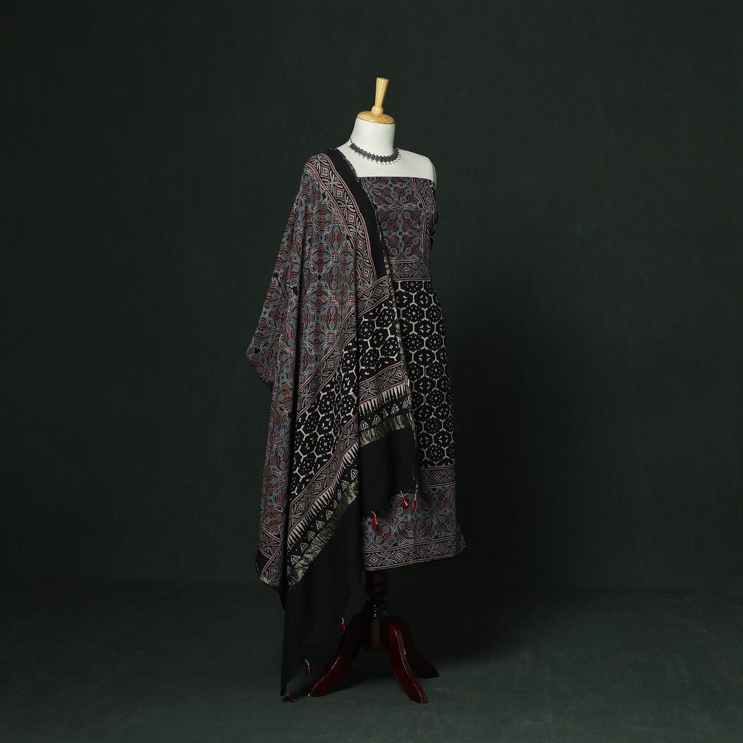 Kutch hand block ajrakh print natural dyed chanderi silk