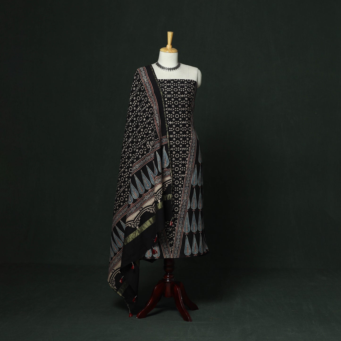 Kutch hand block ajrakh print natural dyed chanderi silk