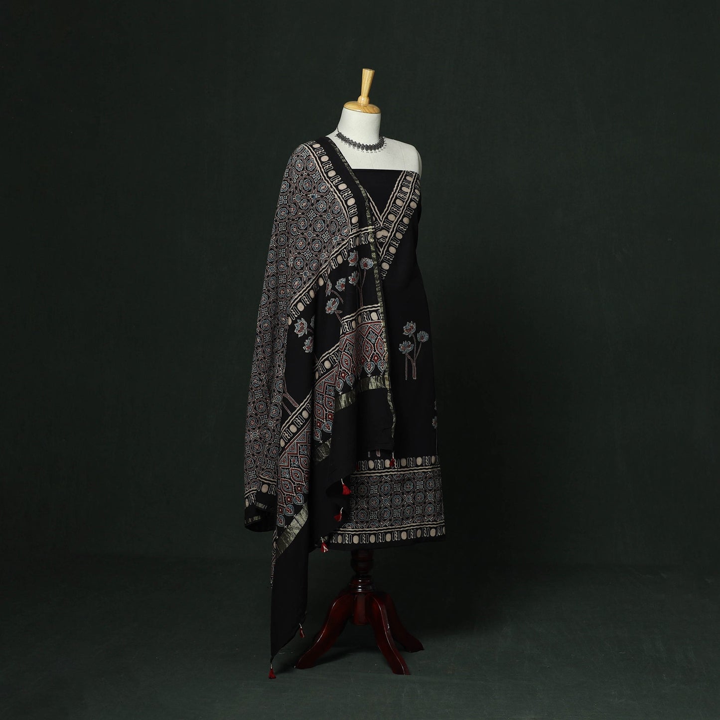 Kutch hand block ajrakh print natural dyed chanderi silk