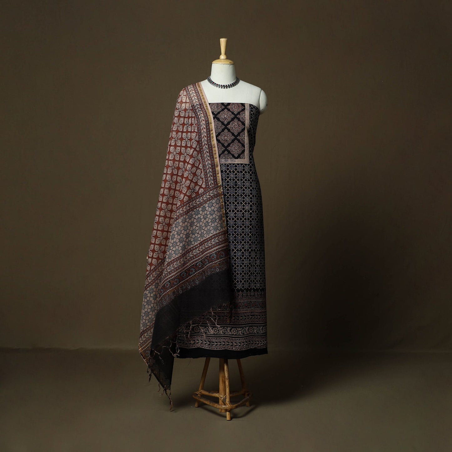 Kutch hand block ajrakh print natural dyed cotton 3pc