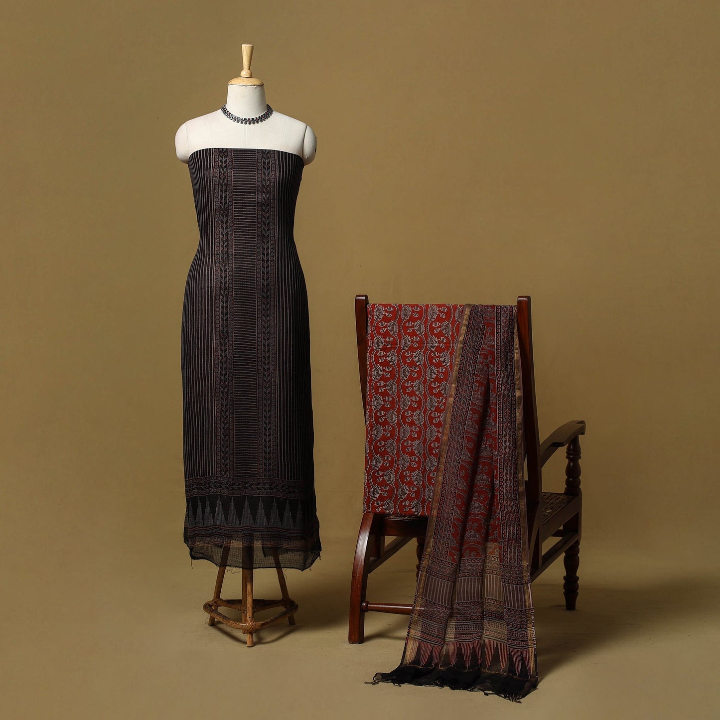 Kutch hand natural dyed kota doria cotton 3pc unstitched