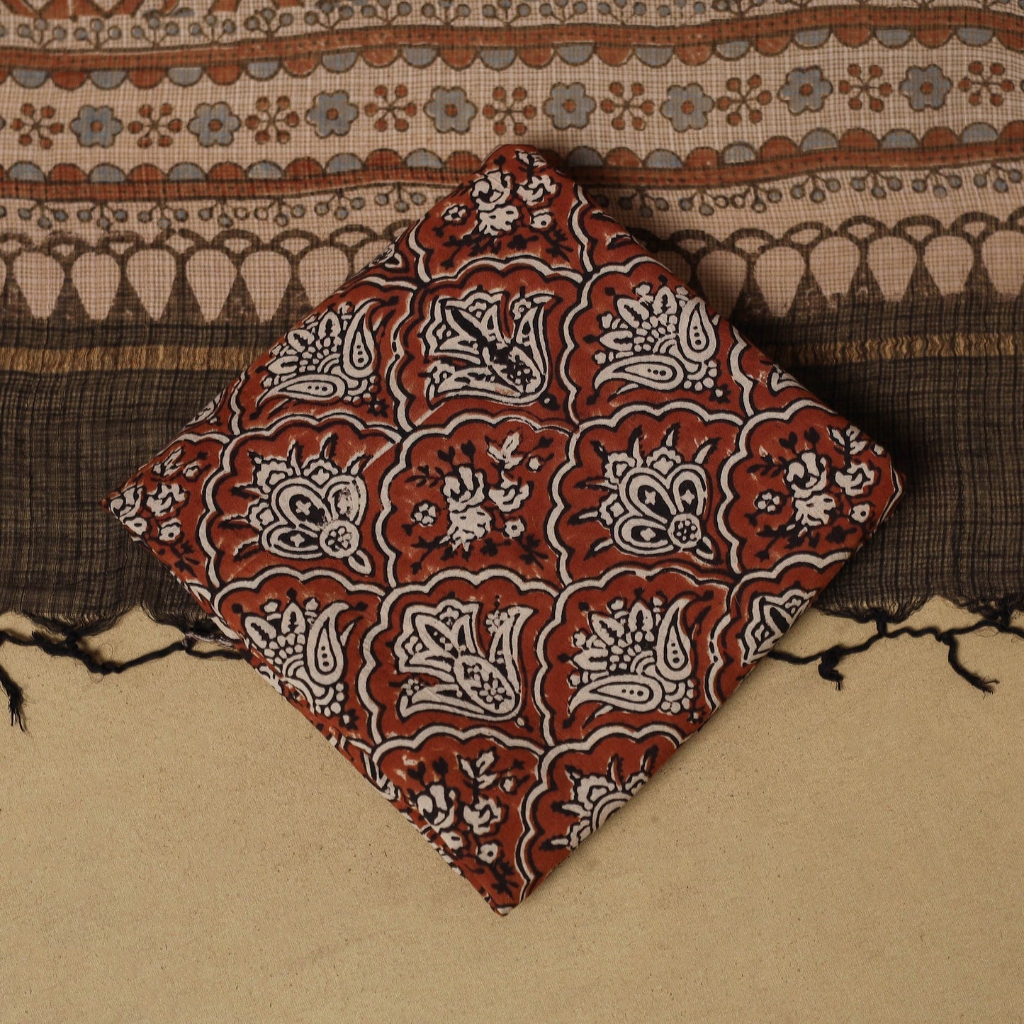 Kutch hand natural dyed kota doria cotton 3pc unstitched