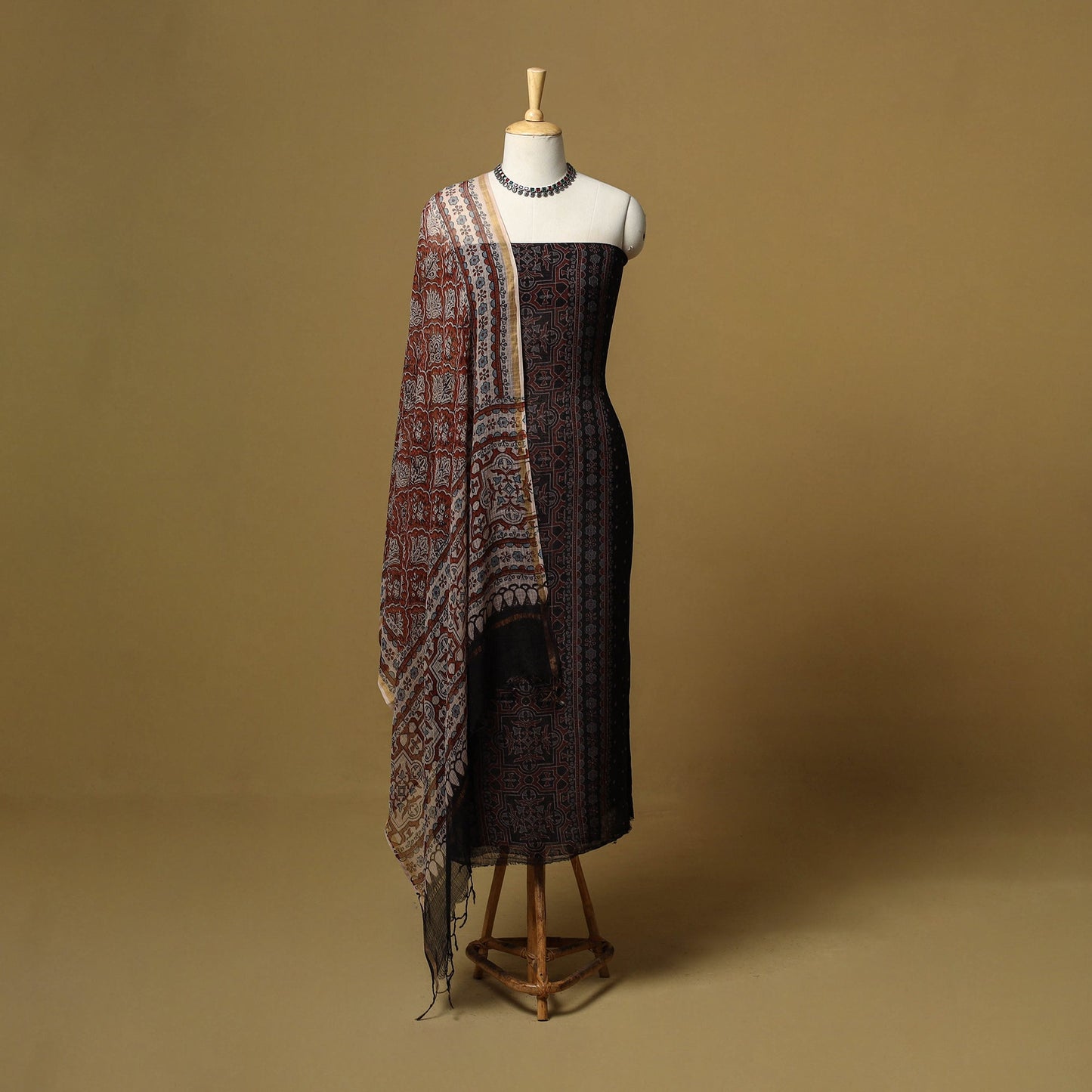 Kutch hand natural dyed kota doria cotton 3pc unstitched