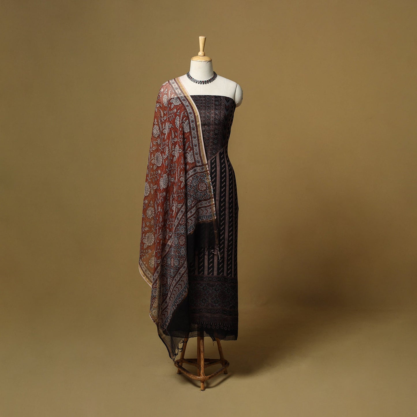 Kutch hand natural dyed kota doria cotton 3pc unstitched