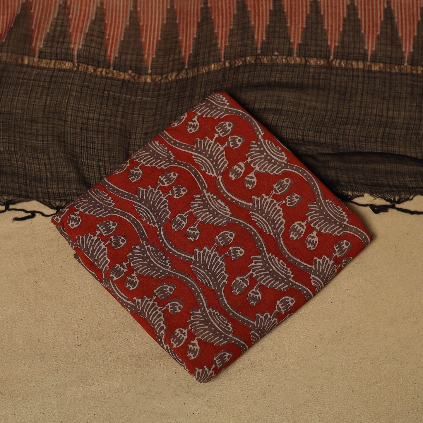 Kutch hand natural dyed kota doria cotton 3pc unstitched