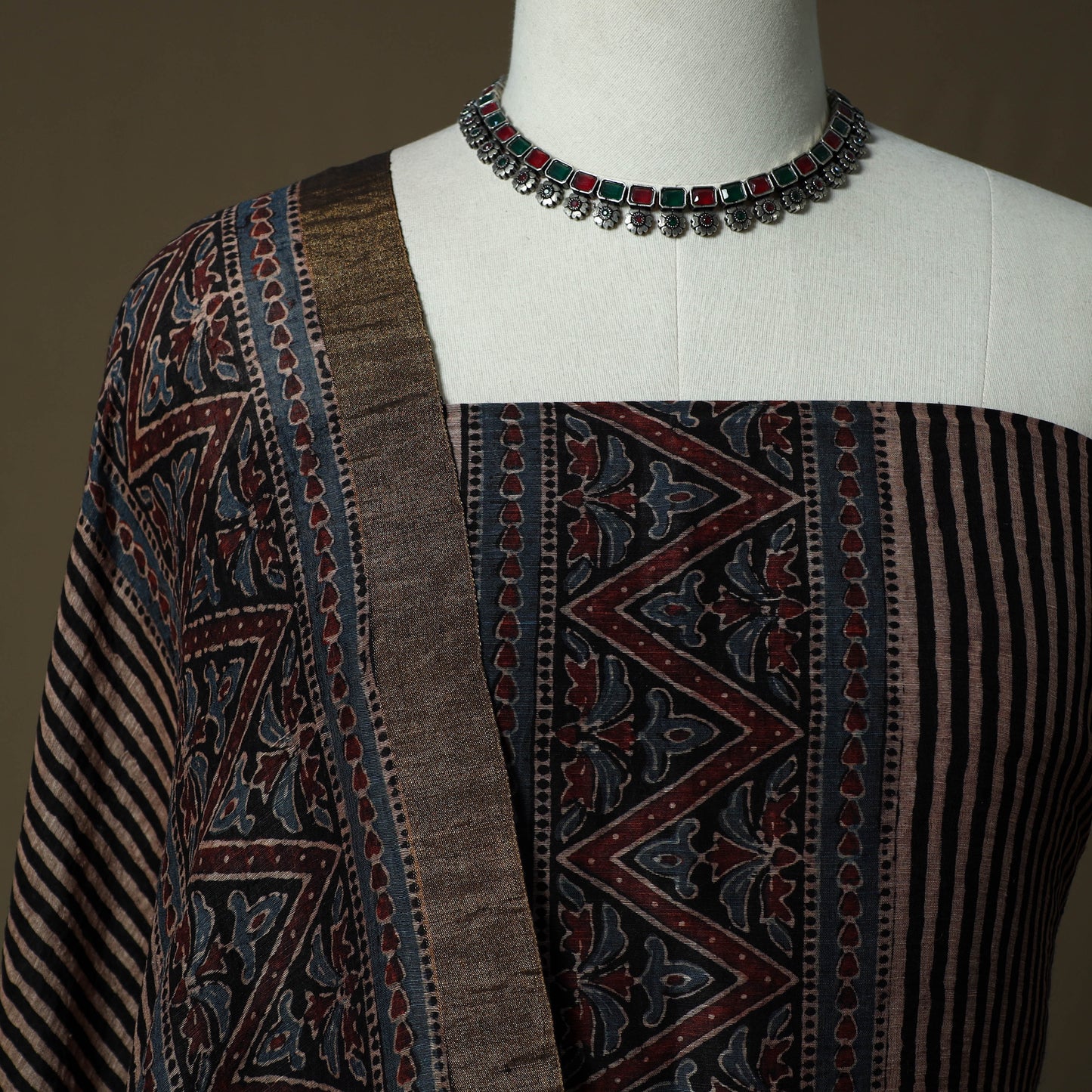 Kutch hand block ajrakh print natural dyed linen 2pc