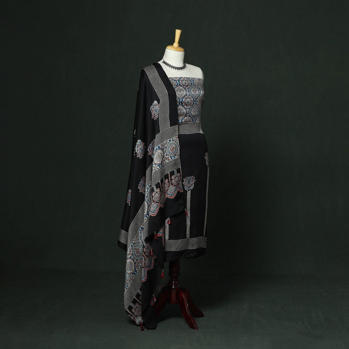 Kutch hand block ajrakh print natural dyed modal silk 2pc