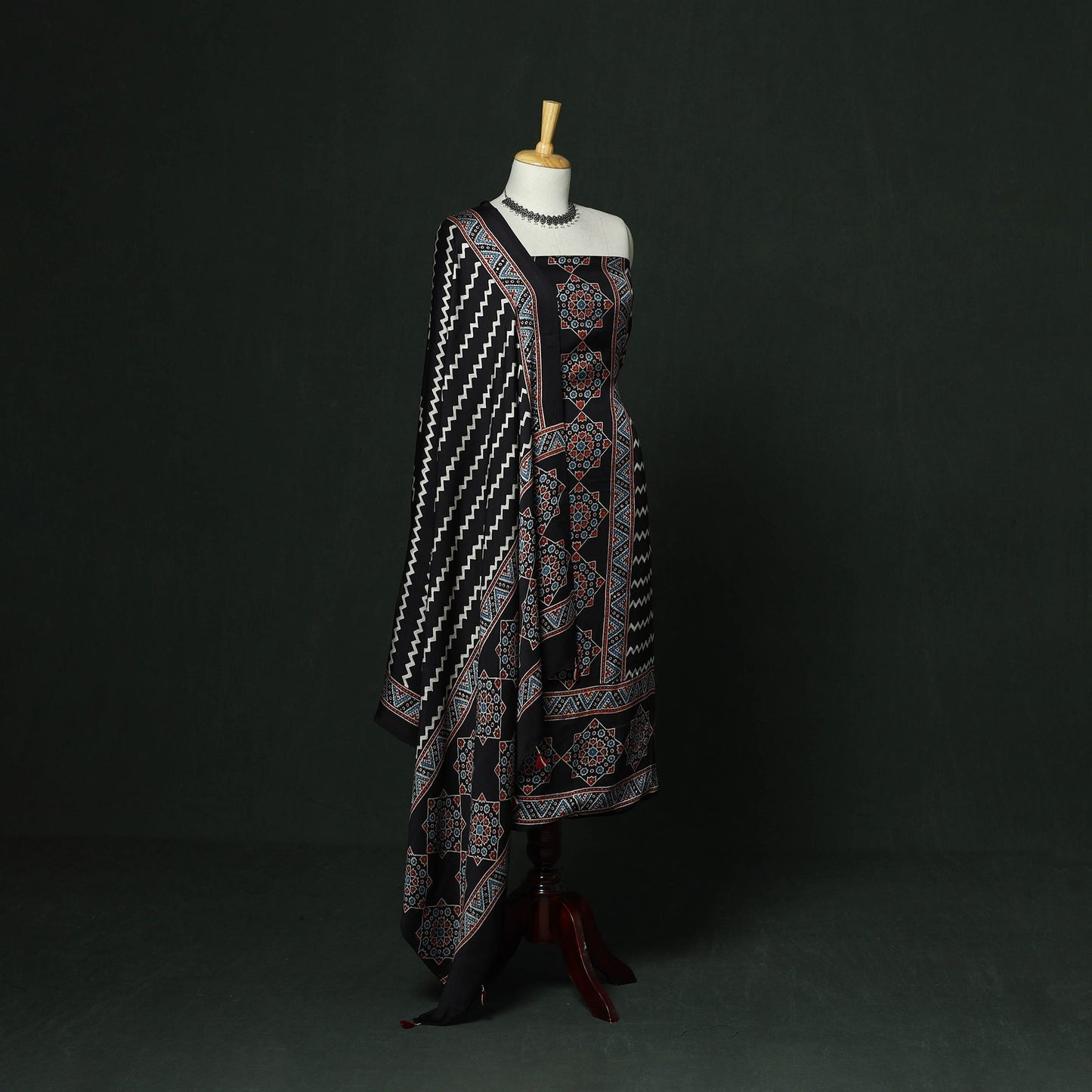 Kutch hand block ajrakh print natural dyed modal silk 2pc
