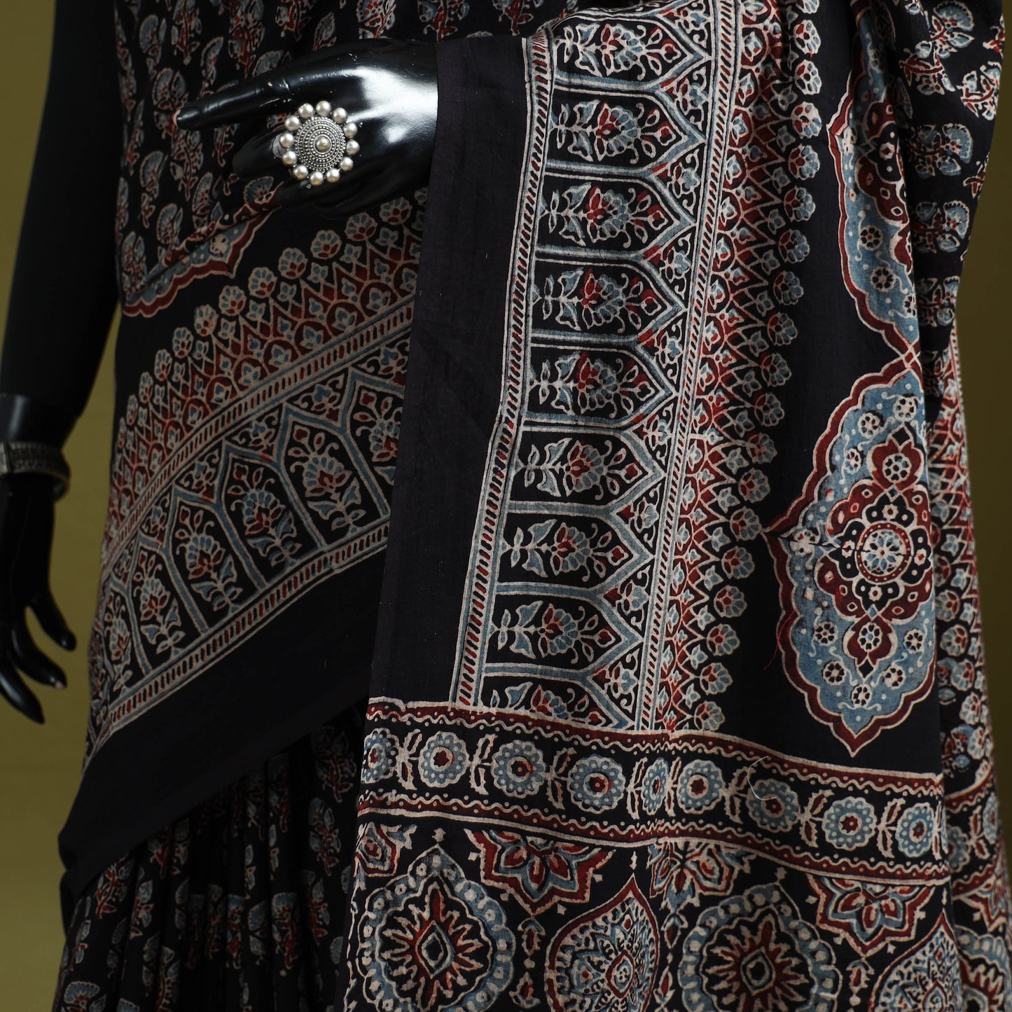 Kutch hand block print natural dyed pure mul cotton ajrakh