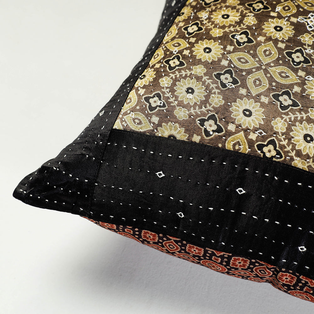 Kutch Embroidered Ajrakh Mashru Silk Cushion Cover (16 x 16 in)