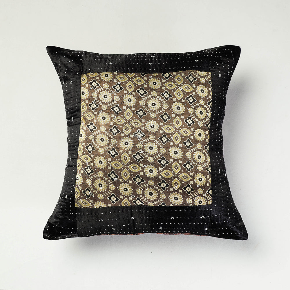 Kutch Embroidered Ajrakh Mashru Silk Cushion Cover (16 x 16 in)