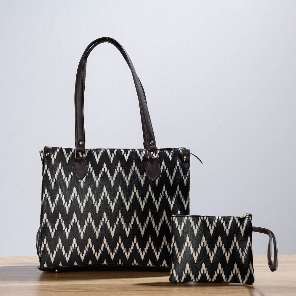 Black Kutch Handcrafted Cotton Running Sticth Shoulder Bag (Set of 2)