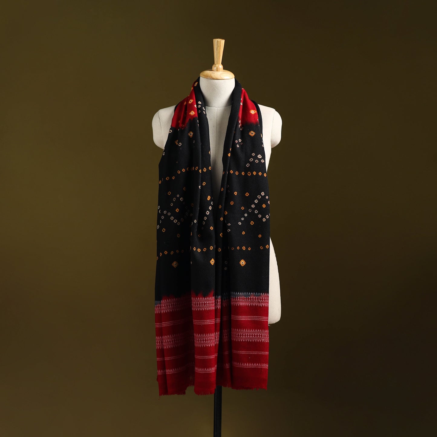 Kutch handwoven bandhani merino wool shawl 22 - handcrafted