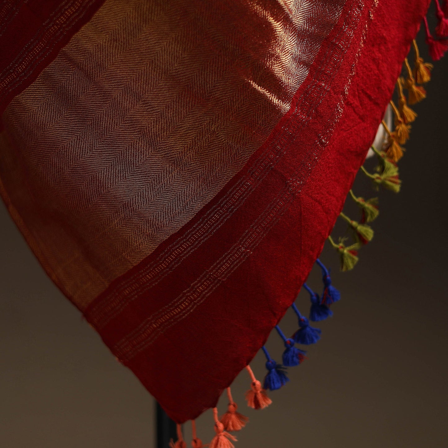 Kutch handwoven bandhani woolen shawl with zari border 56