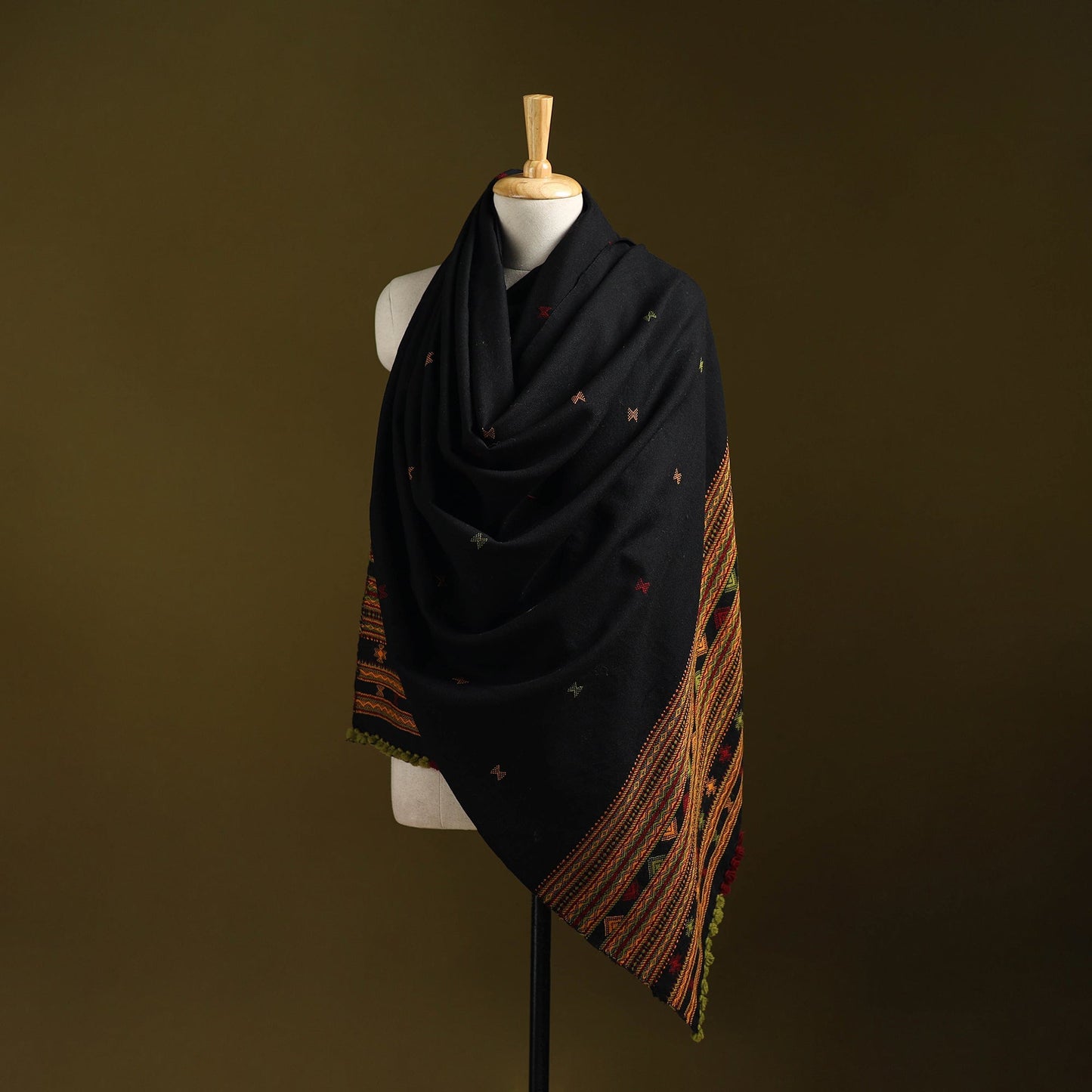 Kutch handwoven merino wool dhabla shawl 52 - handcrafted