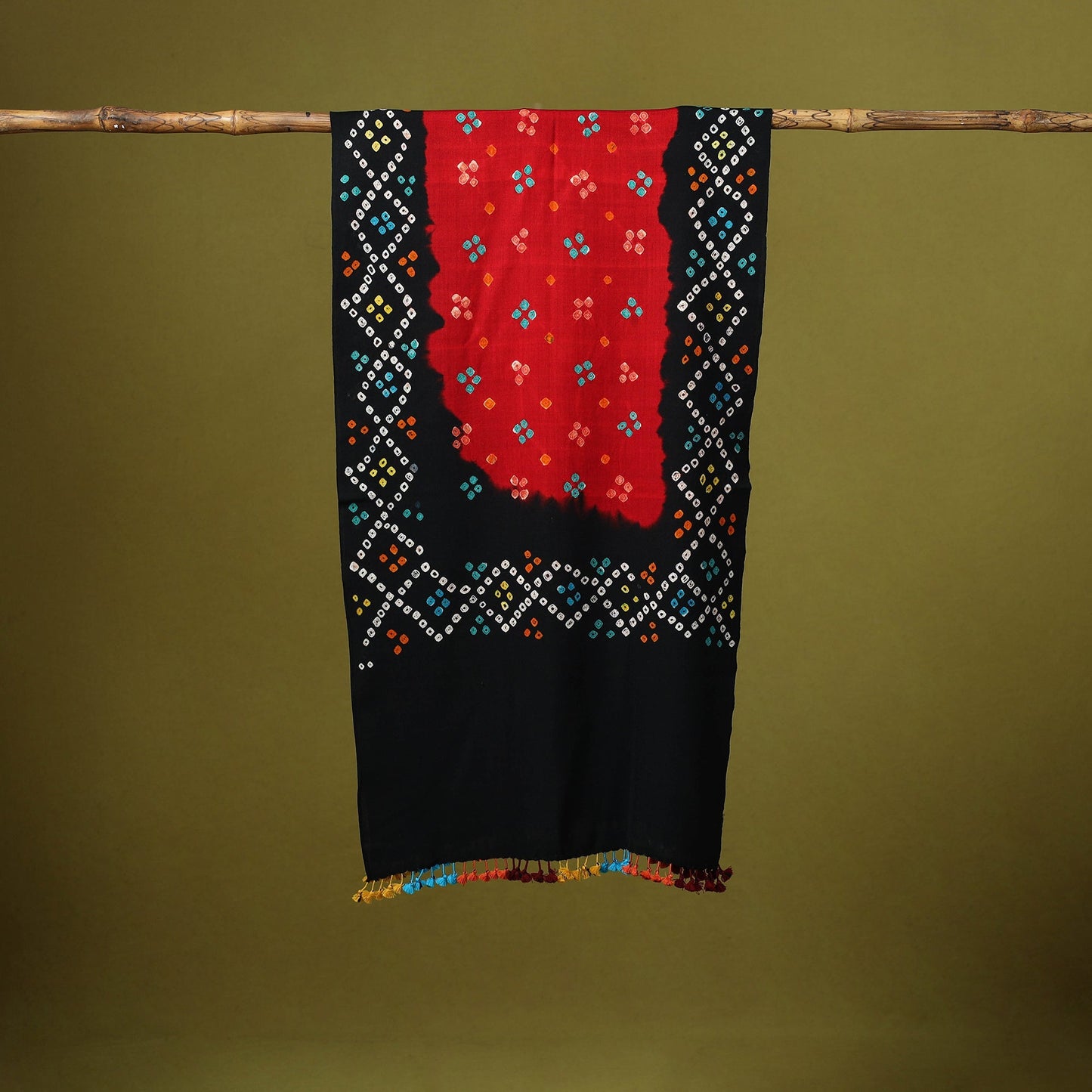 Kutch handwoven merino wool tie-dye bandhani stole 25