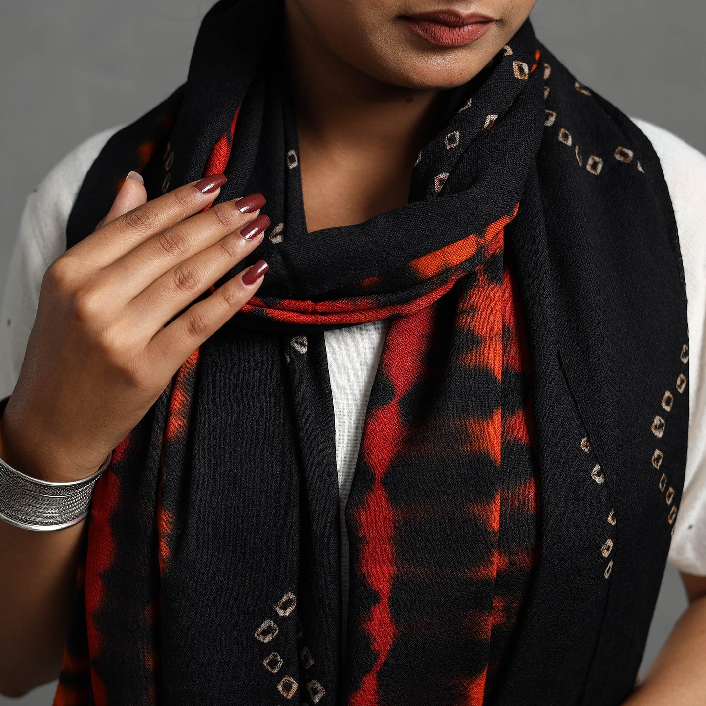 Black - kutch handwoven woolen shibori & bandhani stole 31